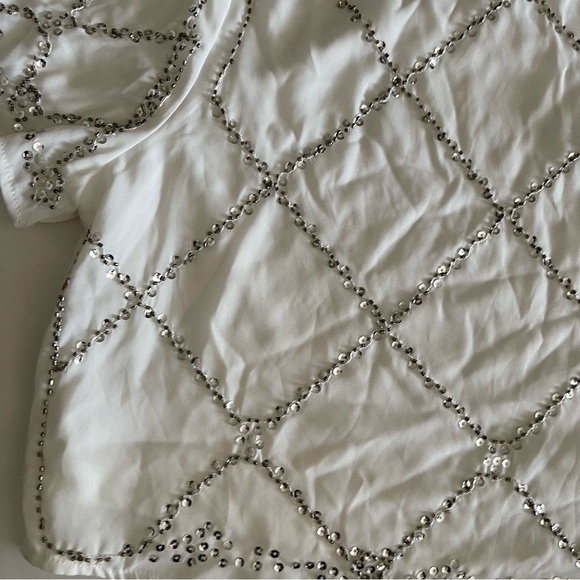 White and Silver Sequin Embellished Cropped Top - Picture 2 of 5